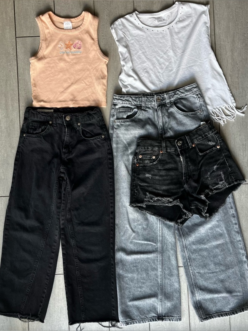 Zara Kids|Big girl bundle lot,5 pieces•Jeans short tops Set- Wide leg,raw hem•